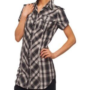 Norma Kamali Plus Plaid Short Sleeve Blouse/Tunic Women's XXL